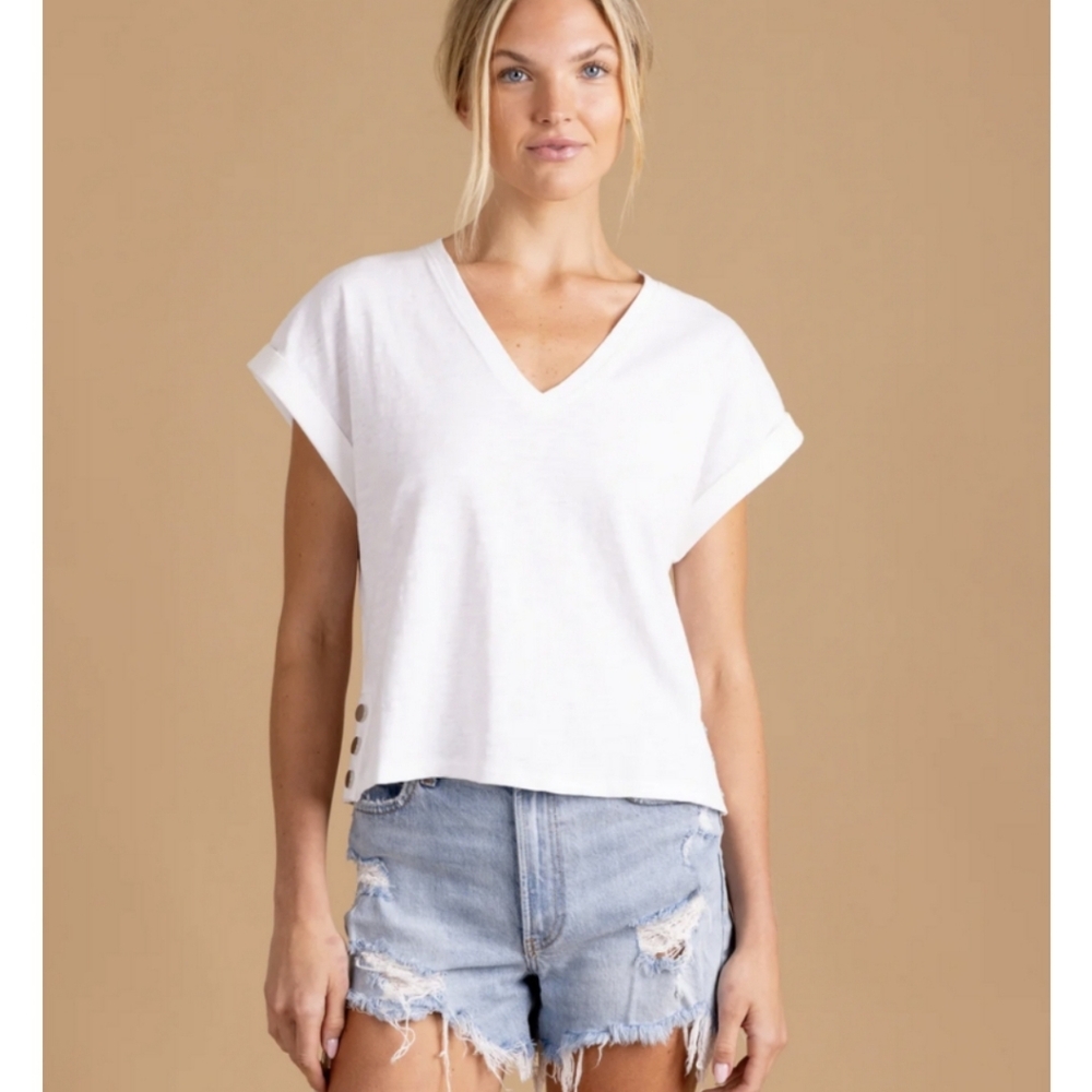 S'EDGE WHITE MARIE V NECK SHORT SLEEVE TOP SZ S NEW - Picture 3 of 9